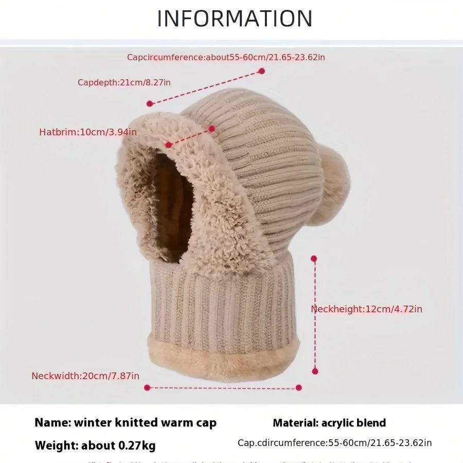 1pc Windproof Wool Ski Mask, Adjustable Elastic Winter Hat Scarf, Warm and Foldable, Suitable for Skiing and Outdoor Activities