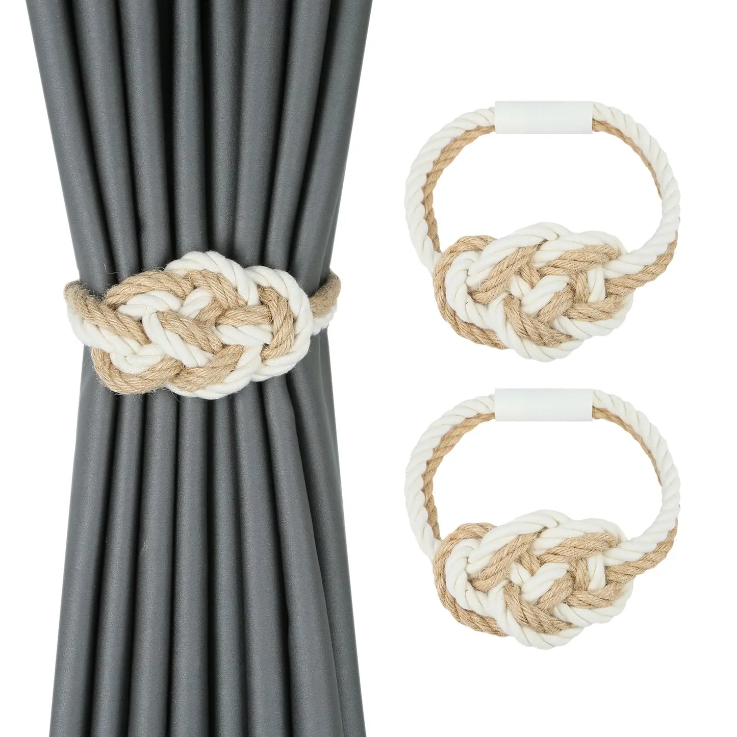 1&2Pcs Hemp Rope Magnetic Curtain Buckle Home Decoration Buckle Strap Handmade DIY Rope Curtain Tie Clip Curtain