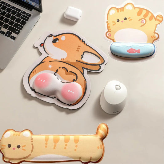 Ergonomic Corgi Mouse Pad with Wrist Rest - Memory Foam Keyboard Support Cushion