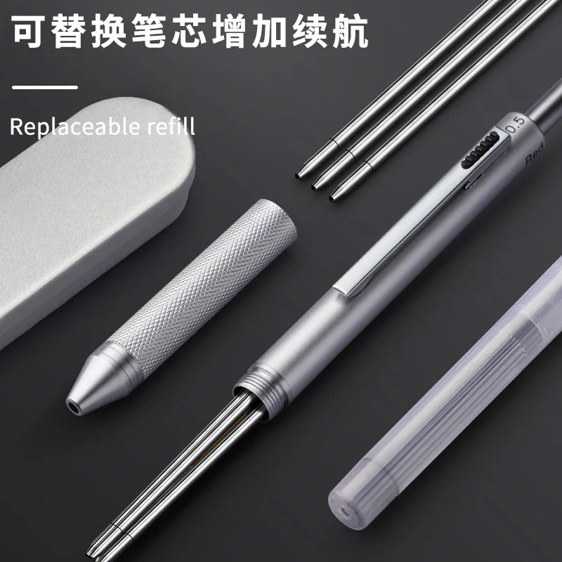 4 In1 Multi-Function Ballpoint Pen/Mechanical Pencil,Metal Integrated Gravity Signature Canetas Black Technology Press Oil Stylo