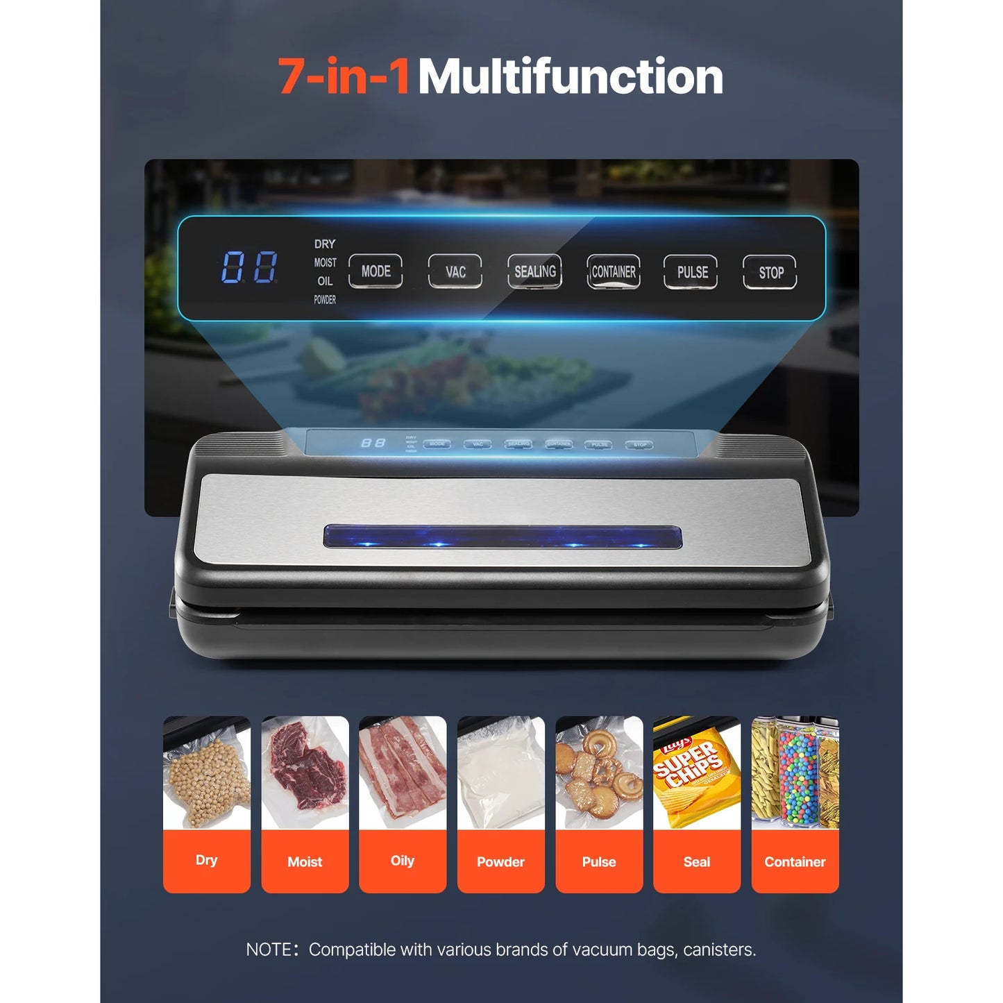 SucceBuy 80kPa Electric Vacuum Sealer Machine - 7-in-1 Food Preservation System with 10 Vacuum Bags