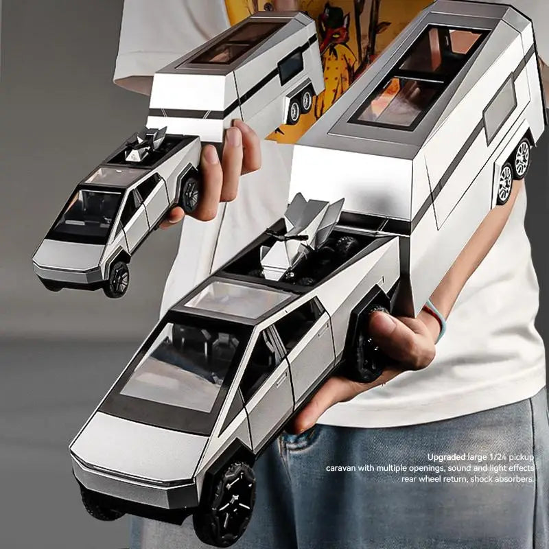 Cybertruck Pickup Trailer RV Metal Alloy Toys Car Model Diecast Off-road Vehicle Gift For Boys Kids Collection truck ornaments