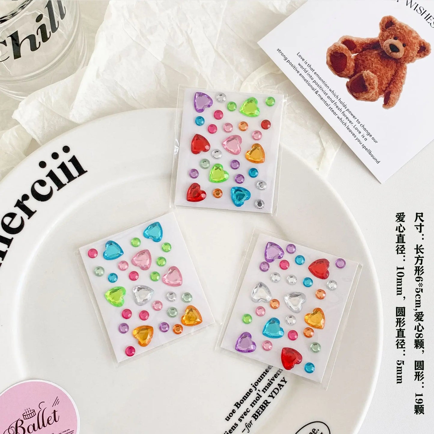 3/6/9Pcs Mini Colorful Star Heart Diamond Stickers Acrylic Flower Gem Stickers Rhinestones for Kid Make-up Eye Patch