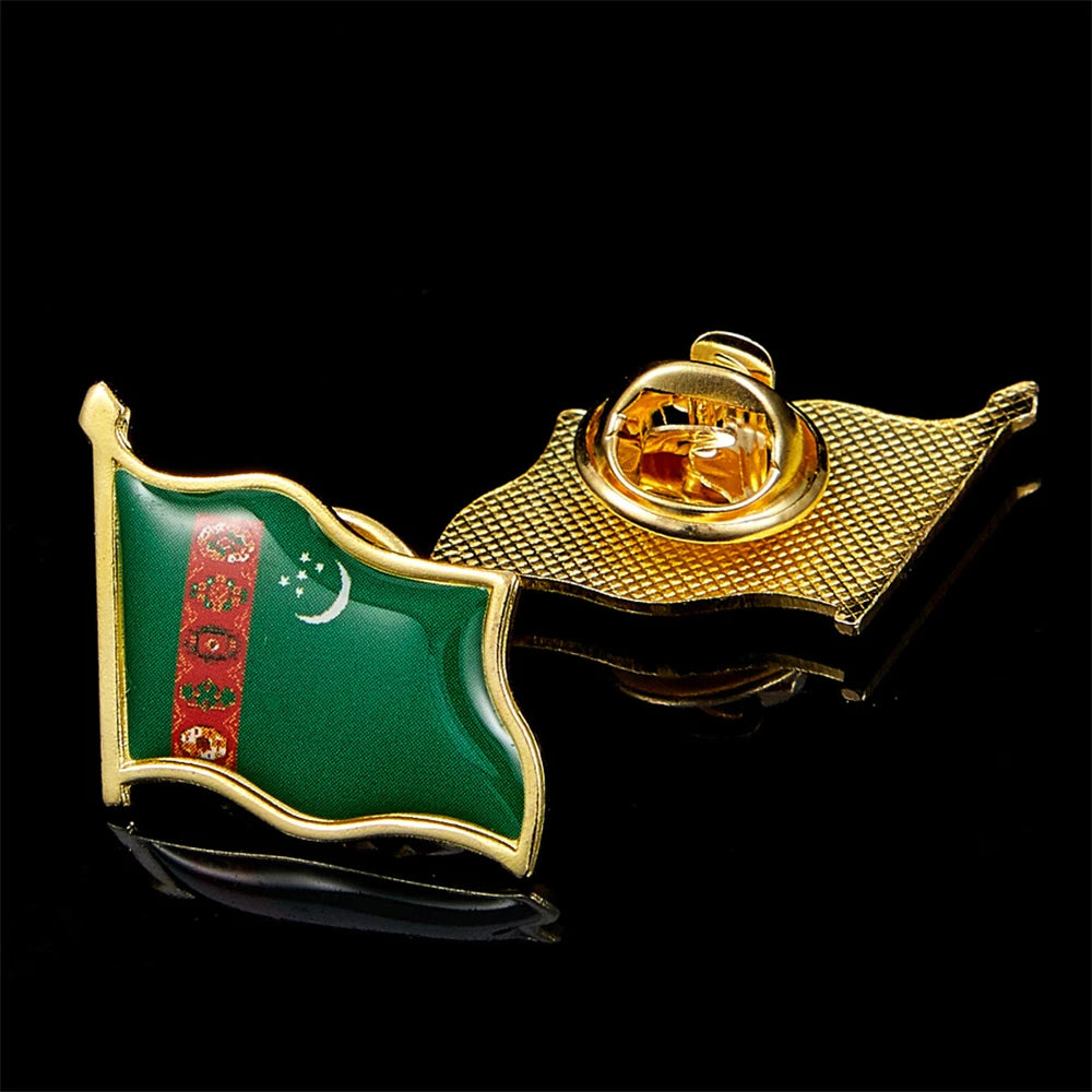 Turkmenistan Country Flag Waving 3D Lapel Hat Cap Tie Pin Badge Brooch Pins Patriotism Pride