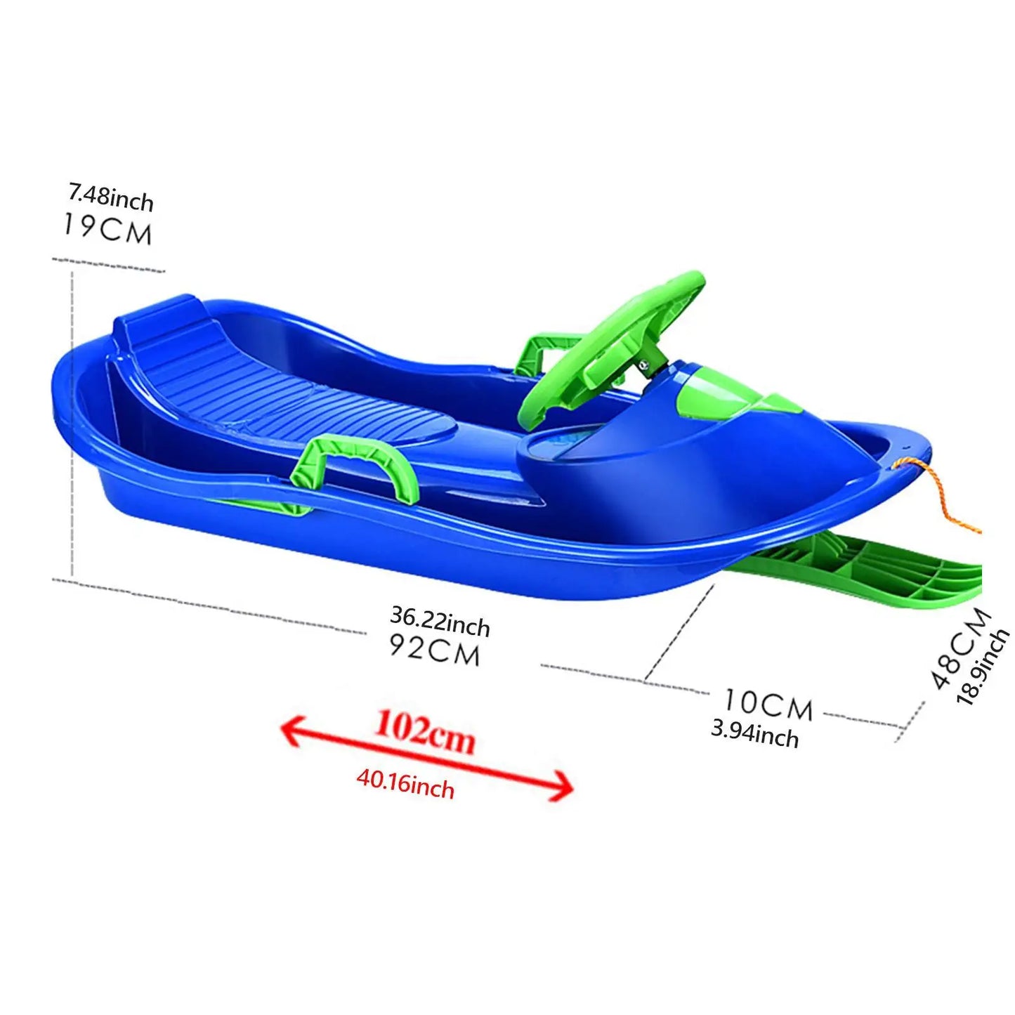 Steerable Snow Sled with Steering Wheel Brake Grass Sled Multipurpose Downhill Sled Lightweight Snow Sledge for Boys Children