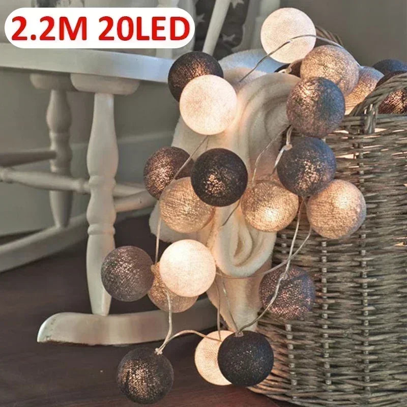 Premium 20LED Cotton Ball String Lights - Rattan Lantern Decoration