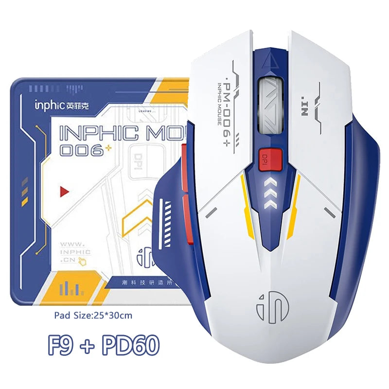 Inphic F9 Wireless Mouse Rechargeable Battery Level Display Mecha Color Scheme F9 V2 Gaming Mouse For PC Laptop
