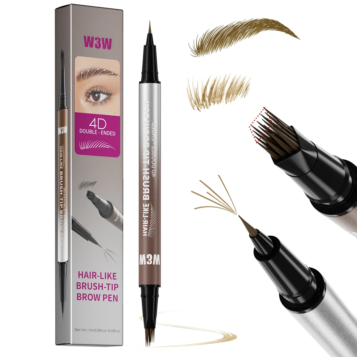 Dual Ended Eyebrow Pencil Waterproof Highly Pigmented Long Lasting Non Smudge 4D Microblading Effect 2 in 1 Liquid Pen