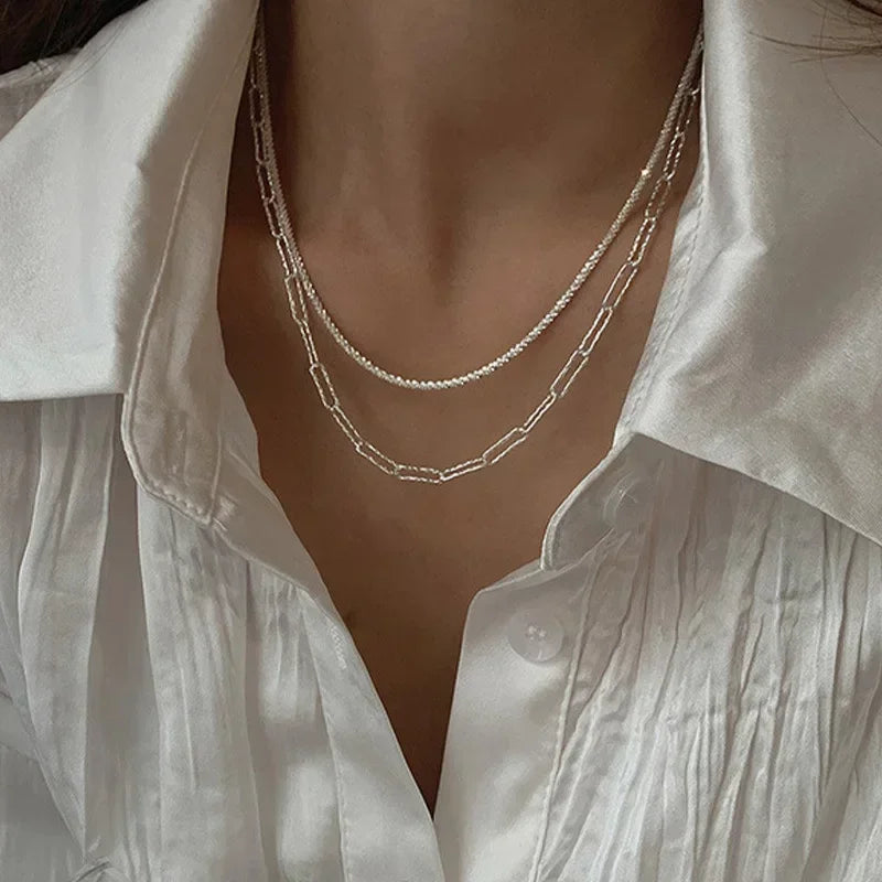 Premium Sparkling Silver Pendant Necklace - Clavicle Chain Choker
