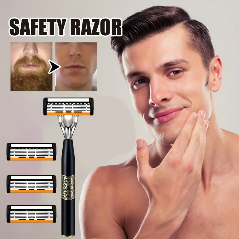 6-Layer Safety Razor Stainless Steel Progressive Blade Easy to Shave Men's Shaving and Women's Hair Removal Shaving Tools