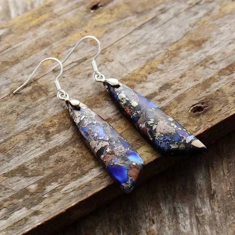 Premium Bohemian Natural Stone Drop Earrings - Geometric Pendant Jewelry
