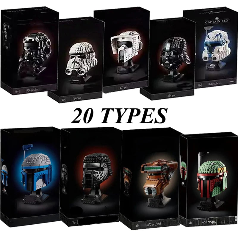 Space Wars Galaxy Warriors Helmet Building Blocks 75327 TIE Fighter Pilot Darth Vader The Mandalorian Luke Hat Bricks Toys Gifts