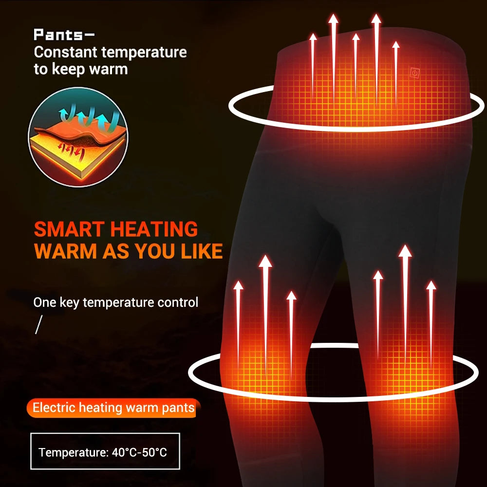 Winter Heated Thermal Underwear Skiwear Heated Jacket Fleece Warm Top Pants USB Electric Heating Clothing