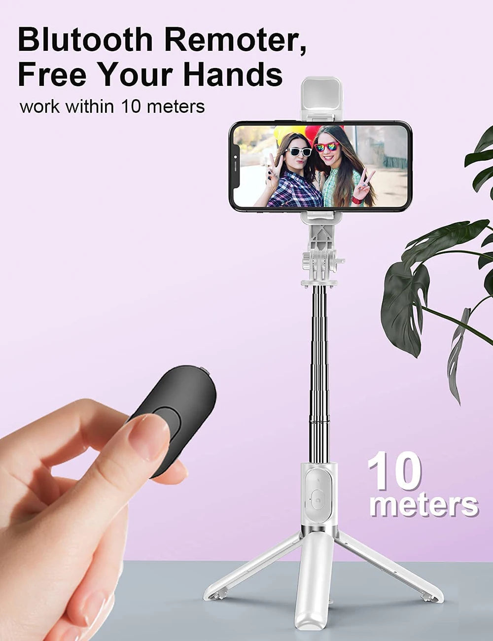 Premium Bluetooth Selfie Stick Tripod - Foldable with Fill Light & Remote