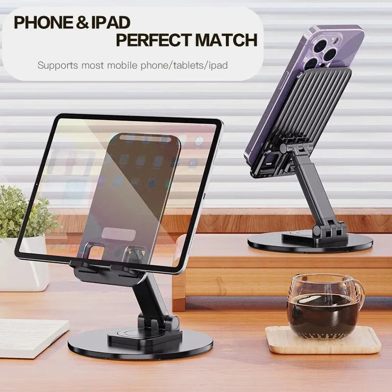 Premium 360° Rotating Phone Stand - Foldable Desk Holder with Metal Base