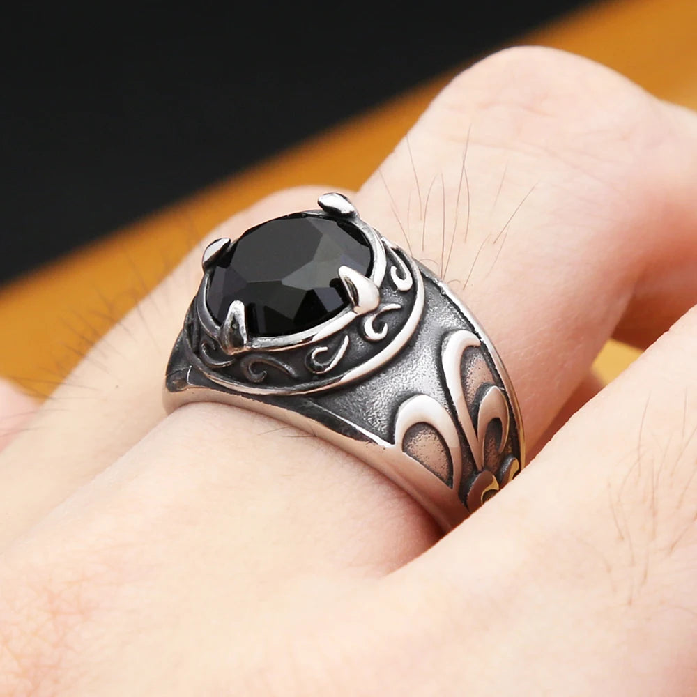 Gothic Dragon Claw Ring - Vintage Stainless Steel Black Stone Statement Ring