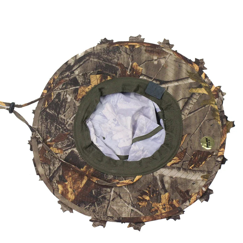 Men's Camouflage Boonie Hats 3D Leaves Camo Tactical Cap Ghillie Caps Hunter Sniper Hats Fishing Sunshade Hunting Accessories