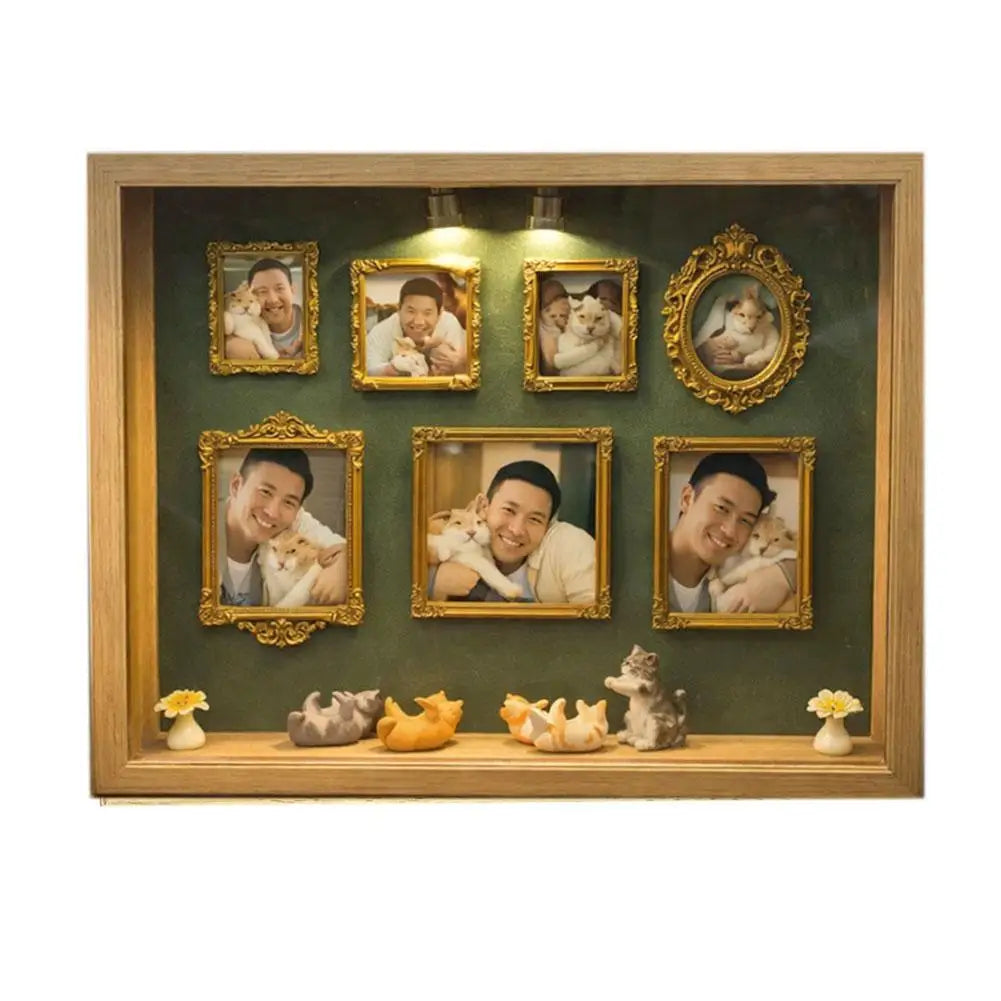 1pcs Mini Museum Photo Album Mini Museum Silhouette Box Stylish Creative Memory Display Kit with Miniature Statue and Gold Frame