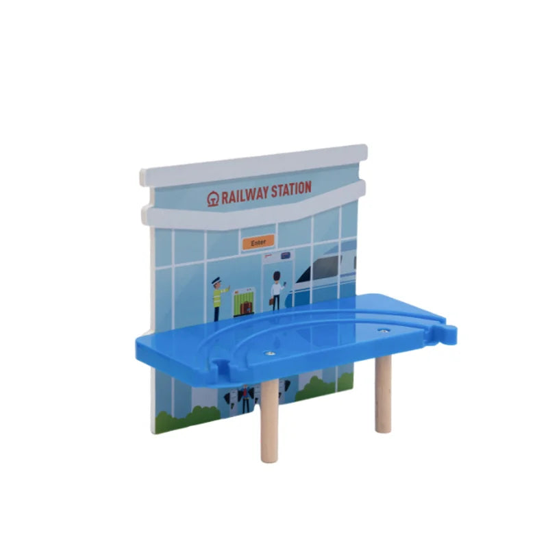 Wooden Train Track Accessories Garage Series Track Scene Toy For Children Fit All Brands Railway Christmas Gift For Toddler