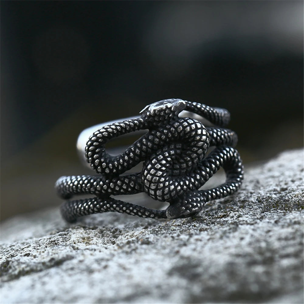 Punk Norse Mythology Jormungand Snake Ring Men Women Opening Stainless Steel Ouroboros Viking Male Retro Icelandic Jewelry Gifts