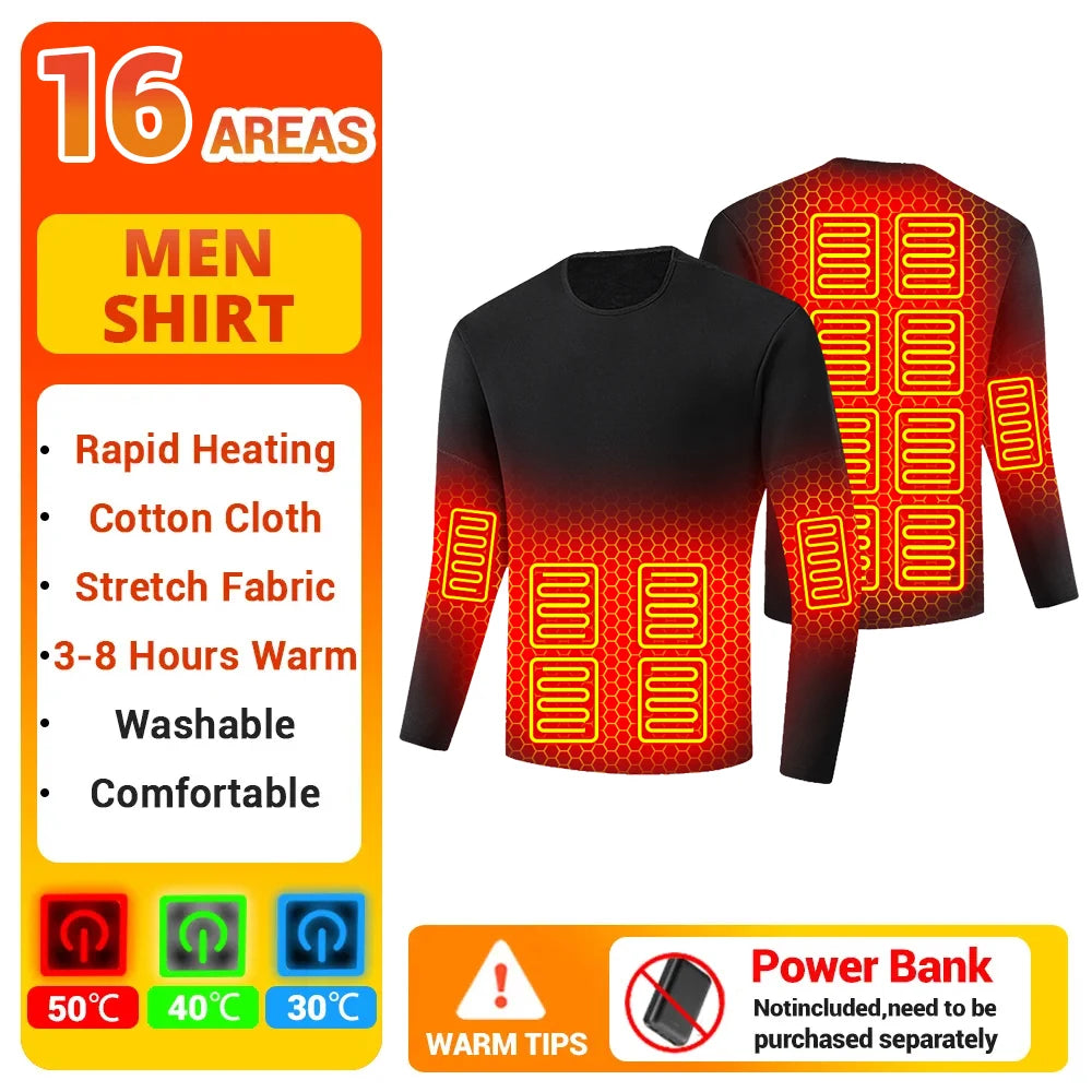 Winter Heated Thermal Underwear Skiwear Heated Jacket Fleece Warm Top Pants USB Electric Heating Clothing