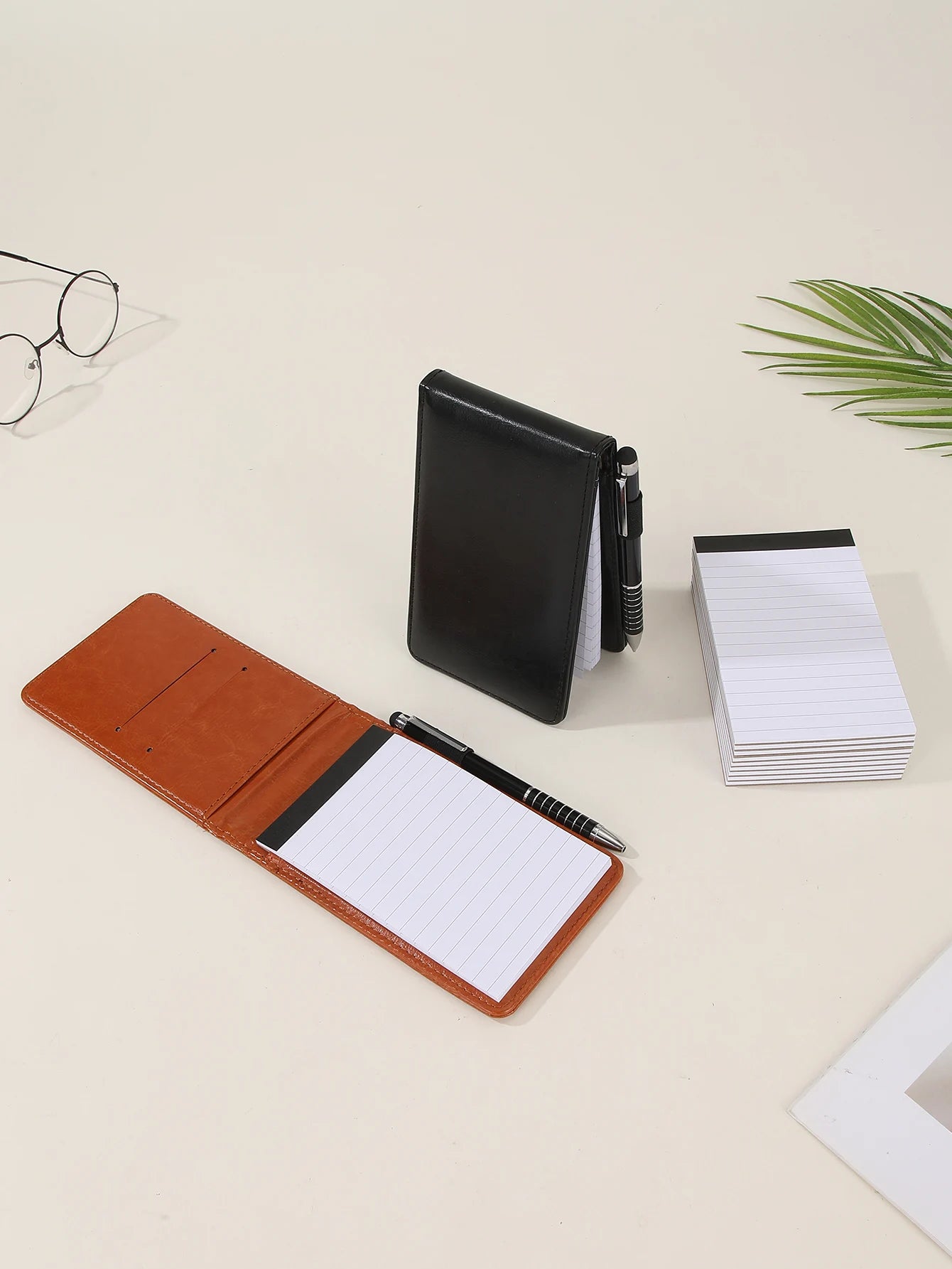 Mini Flap Pocket Pants Portable Note Pad, Strap Pencil Bag Meeting Minutes Book, Pu Leather Hard Cover Waterproof Cover with Horizontal Line Note Inner Pages, Diary, Work Office Meeting Minutes Book, Accounting, Memo Notebook