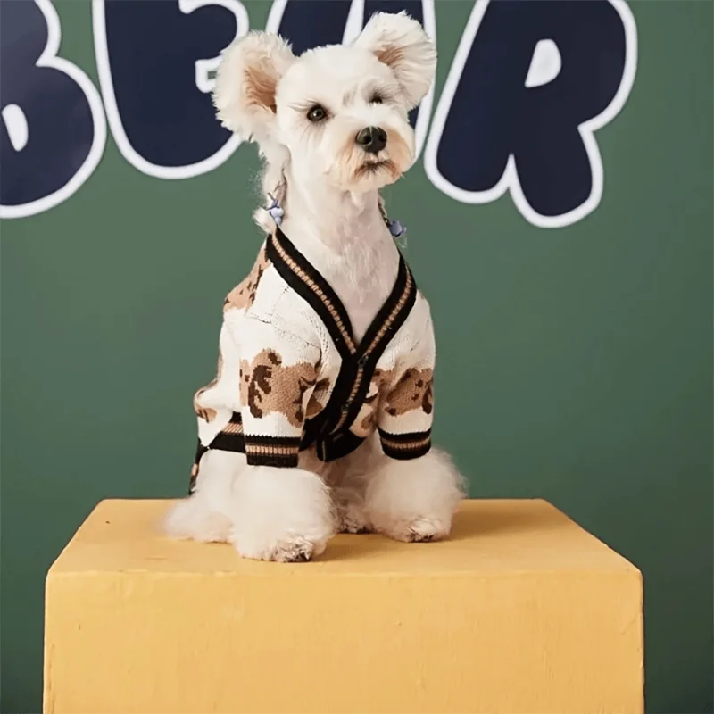 Dog Clothes Winter Chihuahua Pet Striped Dog Cardigan Sweater Bichon Pug Kitten Puppy Dog Warm Coat Cat Dog Supplies Pet Outfit