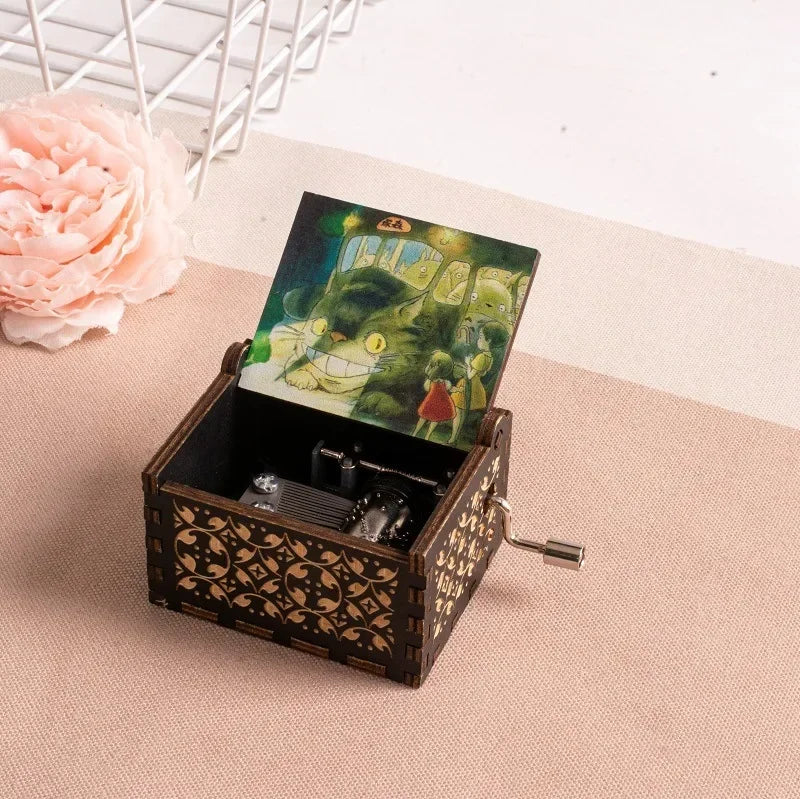 New Hot Wooden painted music box decoration, light luxury wooden hand cranked music box