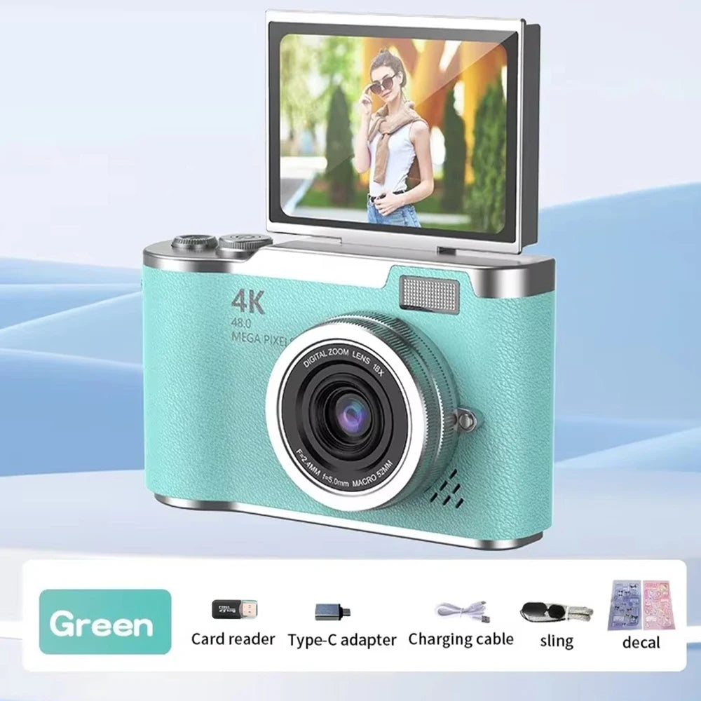 NEW 4K CCD 8X Digital Zoom Digital Camera for Student 48MP Compact Digital Photography Camera 180 Flip Screen Selfile Camera