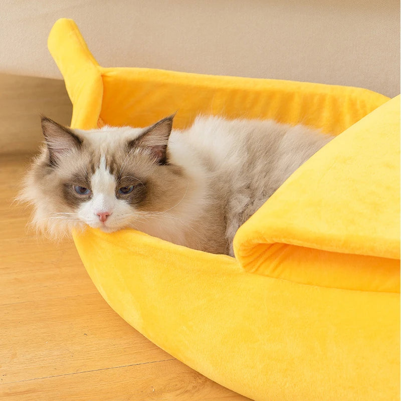 Premium Banana Cat Bed - Funny Cozy Pet House with Cushion