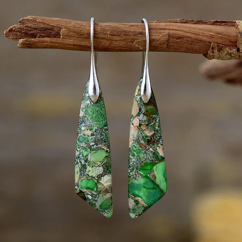Premium Bohemian Natural Stone Drop Earrings - Geometric Pendant Jewelry