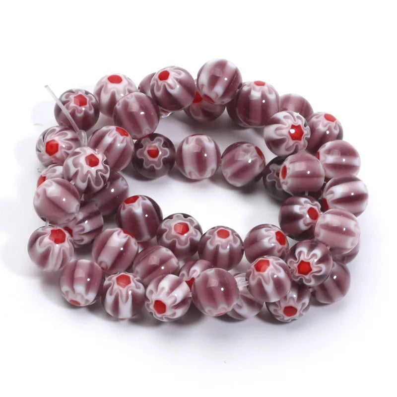 46pcs 8mm Murano Lampwork Flower Round Glazed Glass Beads For Jewelry Making Diy Bracelet Necklace Handmade Crafts Accessories