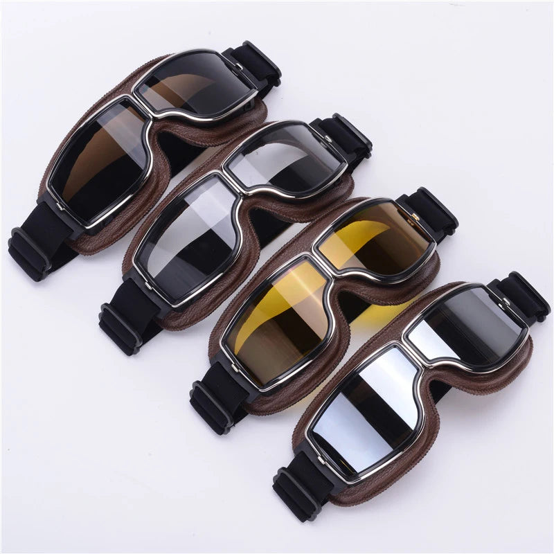 Premium Motorcycle Goggles - Windproof Retro Leather Folding Glasses