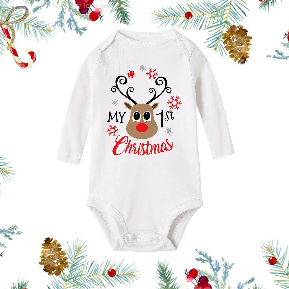 Premium My First Christmas Baby Romper - Snowman Print Long Sleeve Outfit