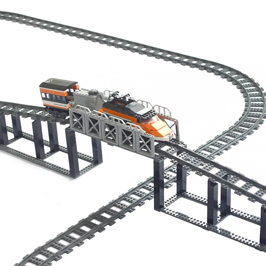 City Trains straight  Track Rail Bricks Model Uphill Tracks soft Flexible Switch curved Railway  Building Blocks kids Toys