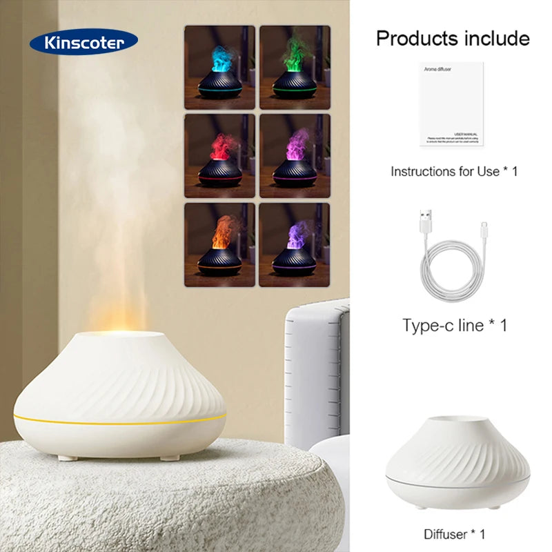 Volcanic Flame Aroma Diffuser - 130ml USB Essential Oil Humidifier with LED Night Light