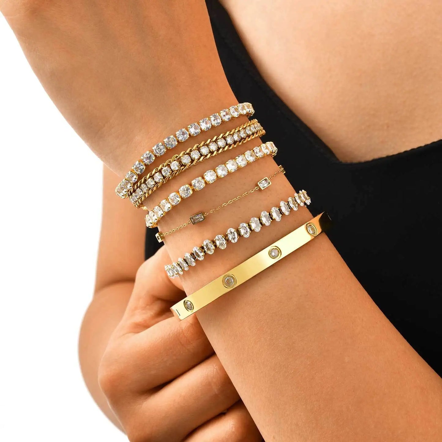 Crystal CZ Bracelet Waterproof, Tennis Hand Chain Bracelets For Women, Stainless Steel Wholesale Jewelry