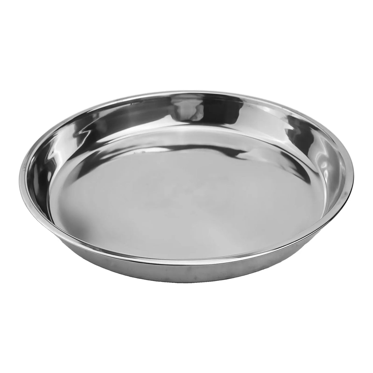 Stainless Steel Round Tray Metal Dining Disc Cake Tray Flat Bottom Plate BBQ Plate Fruit Meat Serving Dishes Kitchen Tableware ﻿