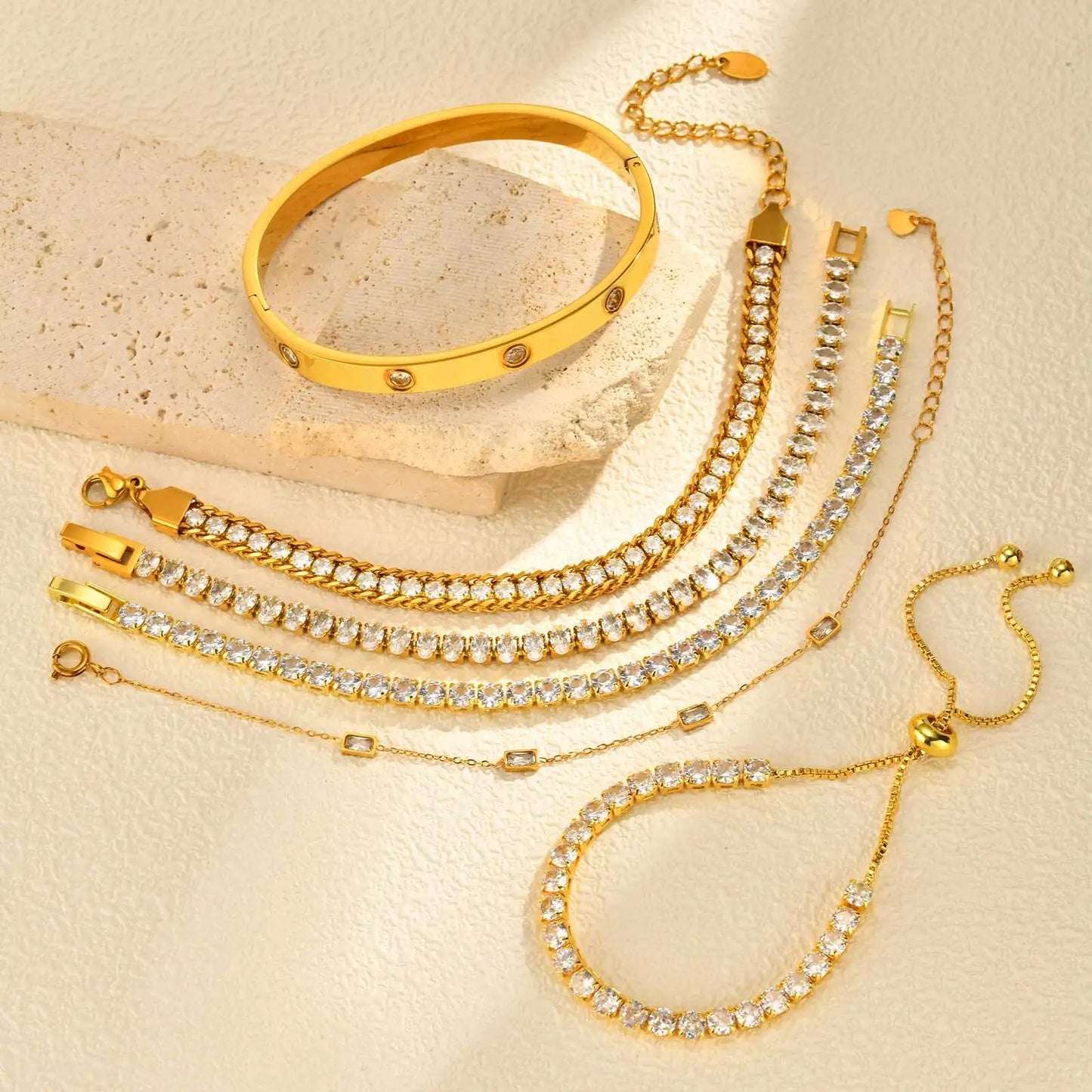 Crystal CZ Bracelet Waterproof, Tennis Hand Chain Bracelets For Women, Stainless Steel Wholesale Jewelry