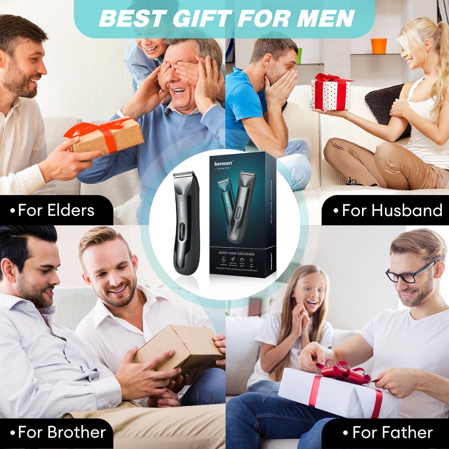 Kensen S10 Electric Body Hair Trimmer for Men Body Groomer Bikini Waterproof Hair Shaver Replaceable Ceramic Blade Head Clipper