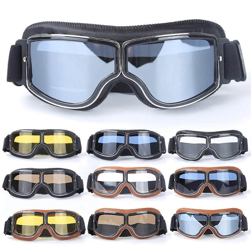 Premium Motorcycle Goggles - Windproof Retro Leather Folding Glasses