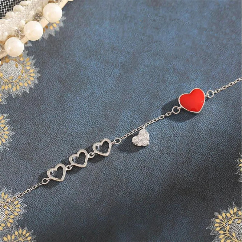 New Luxury Remote Love Personality 925 Sterling Silver Jewelry Valentine's Day Gift Red Heart Crystal Women Bracelets  SL081