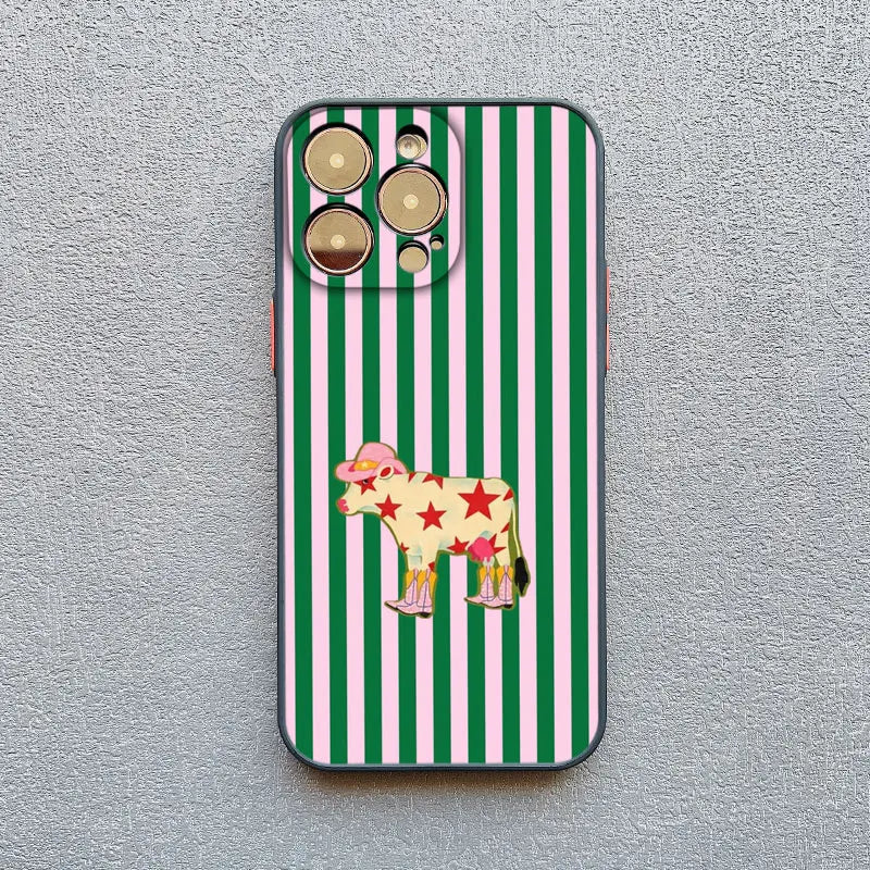 Simple Cute Green And White Plaid Animal Phone Case for Iphone 17 16 15 14 Pro Max 16 Plus 13 12 Mini 11 Pro Max XR XS X Cover