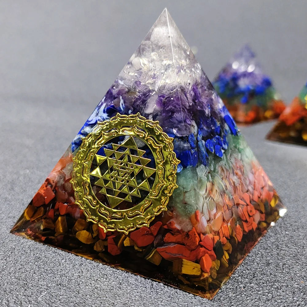 7 Chakra Orgone Pyramid for Reiki Healing Crystals and Stones Orgonite Energy Generator Meditation Balancing Home Decor Ornament