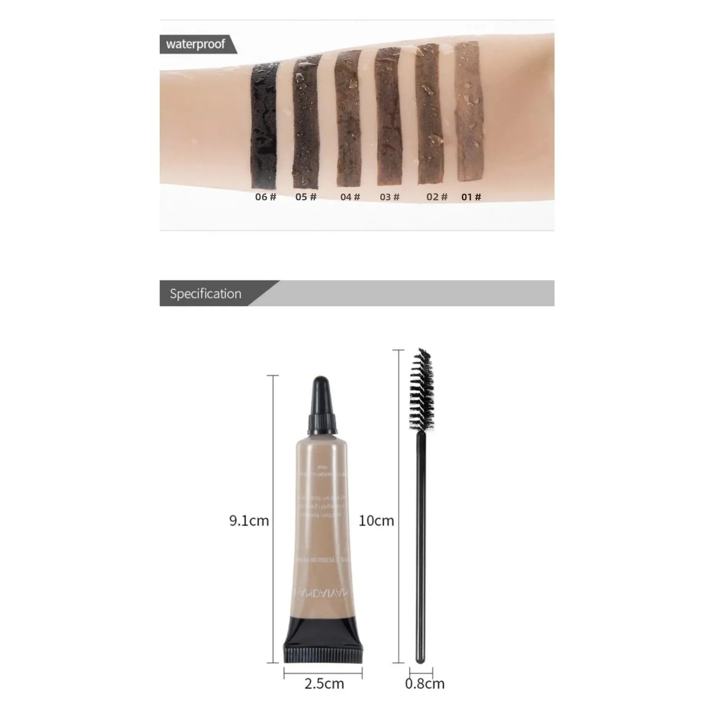 Waterproof Eyebrow Gel 6 Colors High Pigmented Eye Brow Tint Liquid Shaping Eyebrow Enhancer Dye Cream with Makeup Eye Brushes