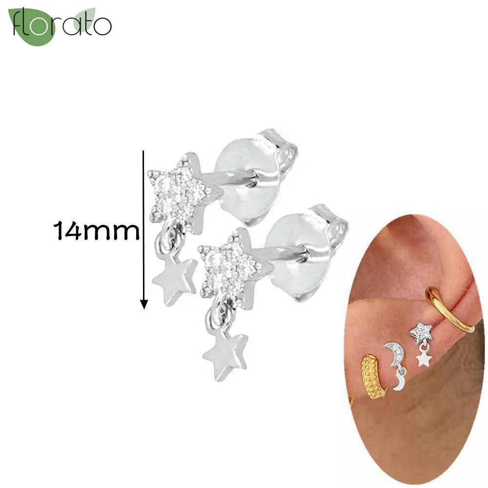 925 Silver Needle Exquisite Zircon Small Earrings Fashion Stud Earrings for Women Anti Allergy Cartilage Puncture Jewelry Gift