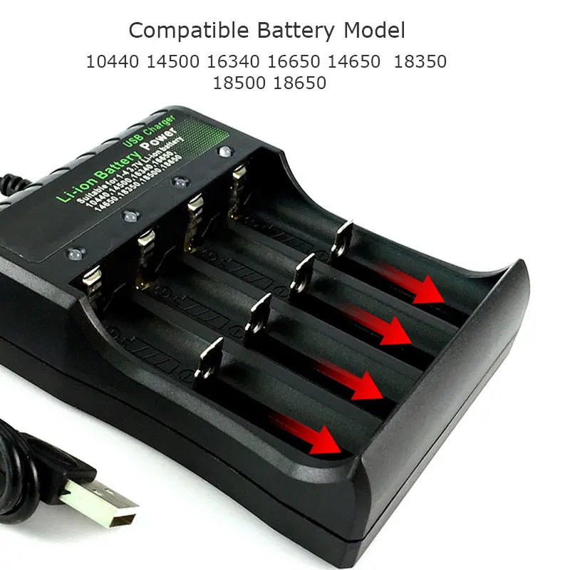 18650 Lithium Battery Charger - 1/2/4 Slot USB Charging Station for 3.7V Rechargeable Batteries