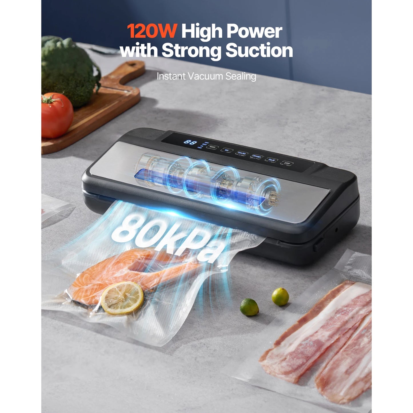 SucceBuy 80kPa Electric Vacuum Sealer Machine - 7-in-1 Food Preservation System with 10 Vacuum Bags