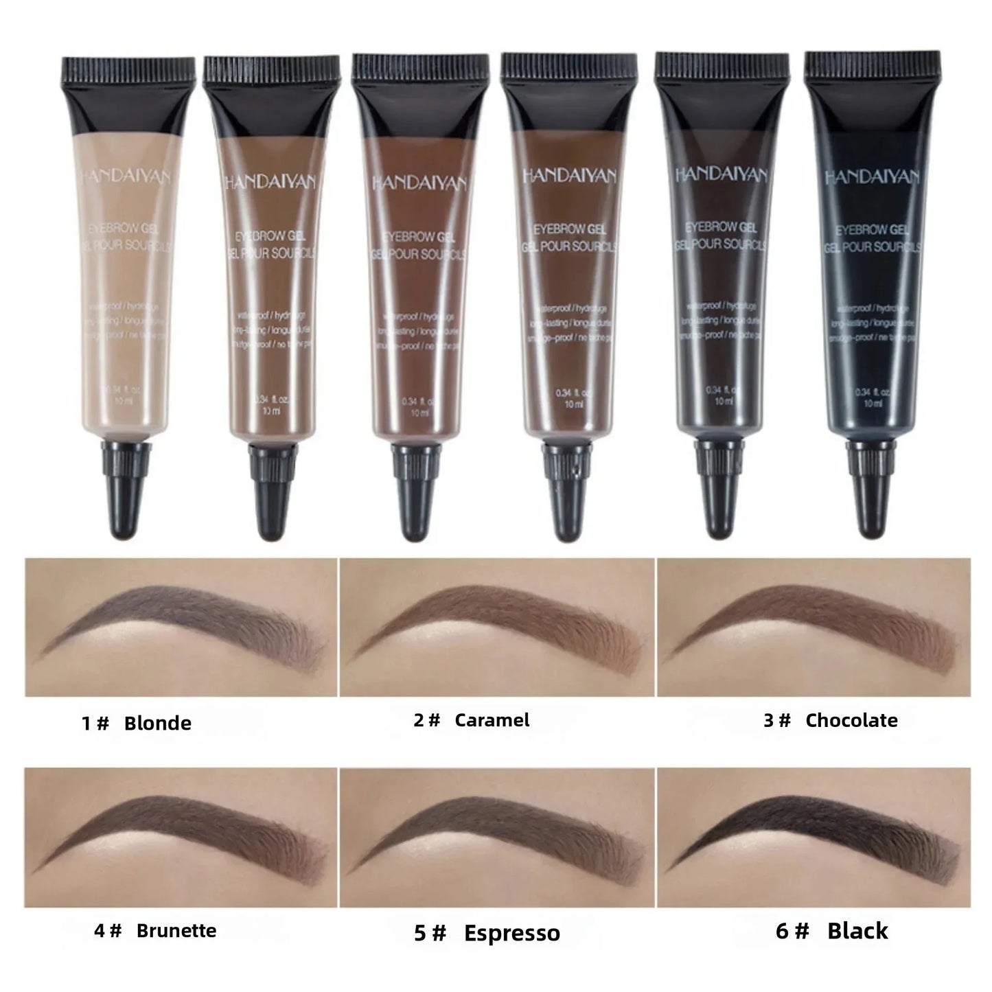 Waterproof Eyebrow Gel 6 Colors High Pigmented Eye Brow Tint Liquid Shaping Eyebrow Enhancer Dye Cream with Makeup Eye Brushes