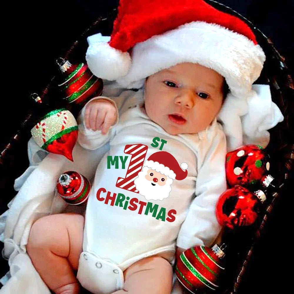 Premium My First Christmas Baby Romper - Snowman Print Long Sleeve Outfit